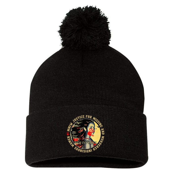 Justice For Mmiw Missing Murdered Indigenous Resilient Pom Pom 12in Knit Beanie