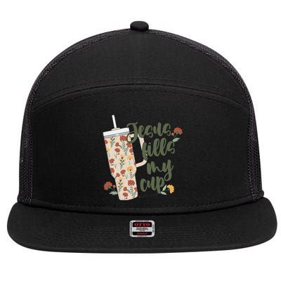 Jesus Fills My Cup  7 Panel Mesh Trucker Snapback Hat