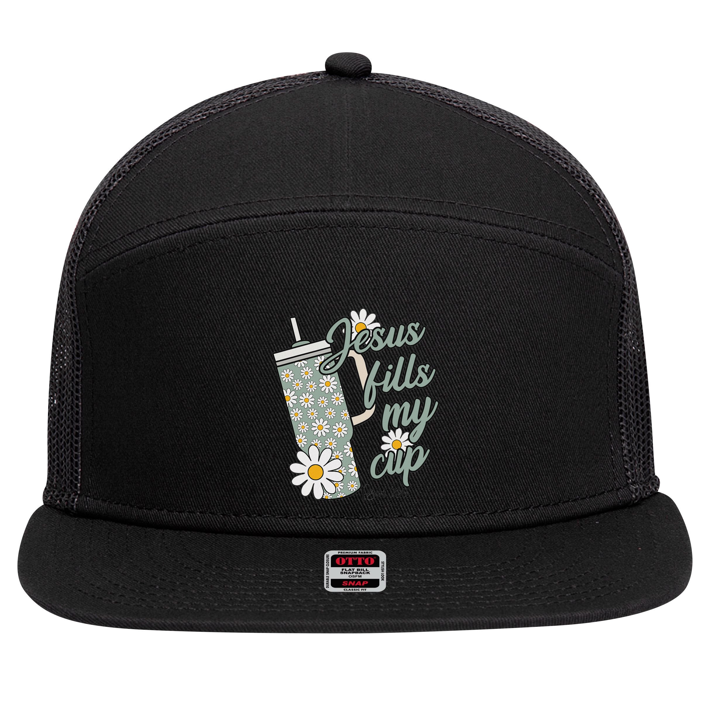 Jesus Fills My Cup Psalm 23 5 Flower Tumbler 7 Panel Mesh Trucker Snapback Hat