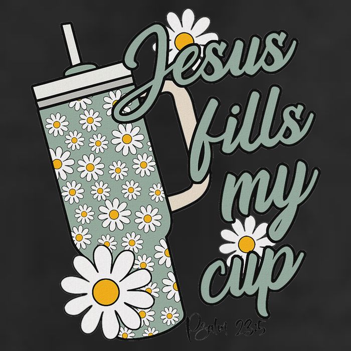 Jesus Fills My Cup Psalm 23 5 Flower Tumbler 7 Panel Mesh Trucker Snapback Hat