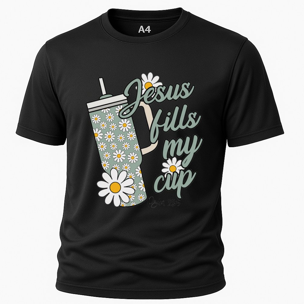 Jesus Fills My Cup Psalm 23 5 Flower Tumbler Cooling Performance Crew T-Shirt