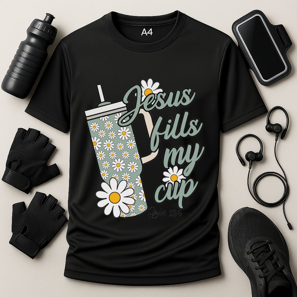 Jesus Fills My Cup Psalm 23 5 Flower Tumbler Cooling Performance Crew T-Shirt