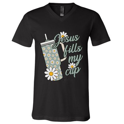 Jesus Fills My Cup Psalm 23 5 Flower Tumbler V-Neck T-Shirt