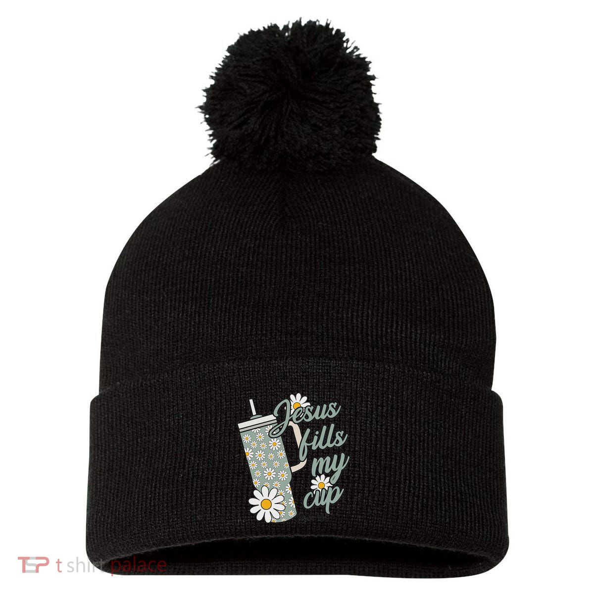 Jesus Fills My Cup Psalm 23 5 Flower Tumbler Pom Pom 12in Knit Beanie
