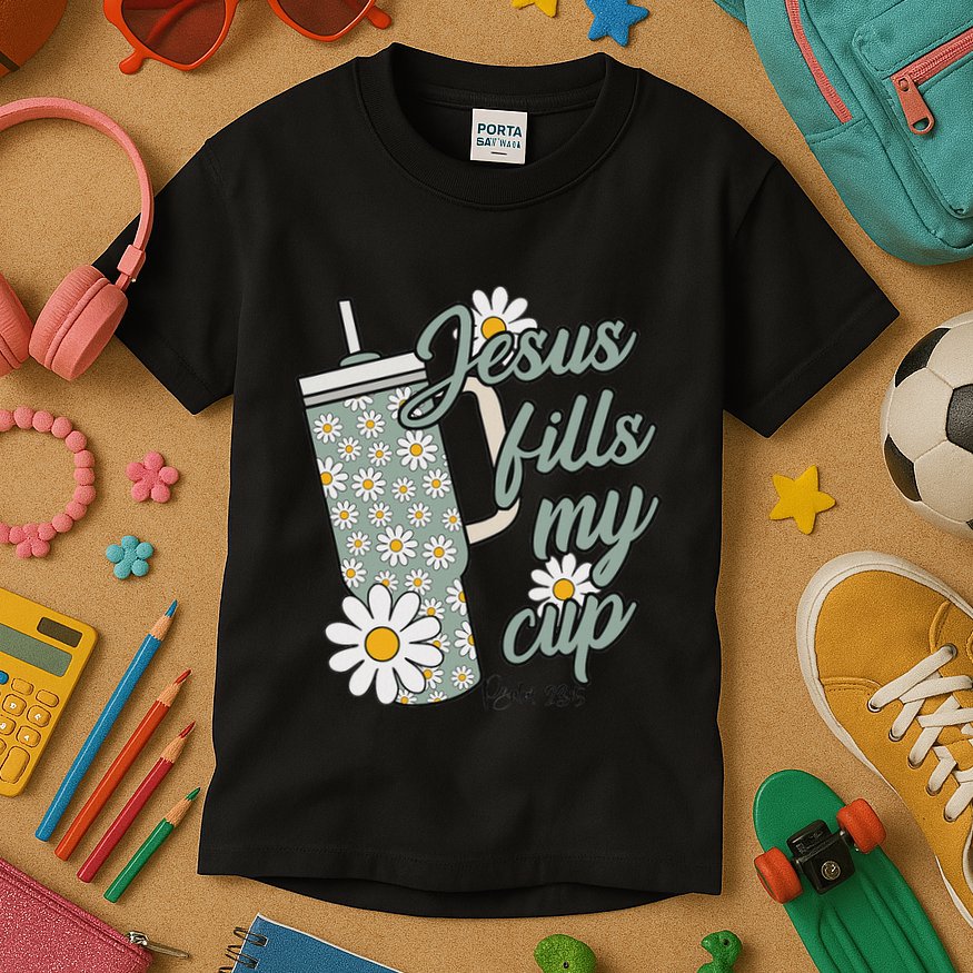 Jesus Fills My Cup Psalm 23 5 Flower Tumbler Kids T-Shirt