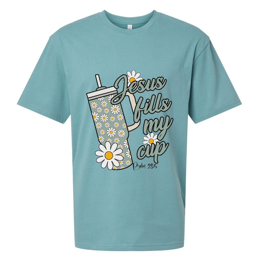 Jesus Fills My Cup Psalm 23 5 Flower Tumbler Sueded Cloud Jersey T-Shirt