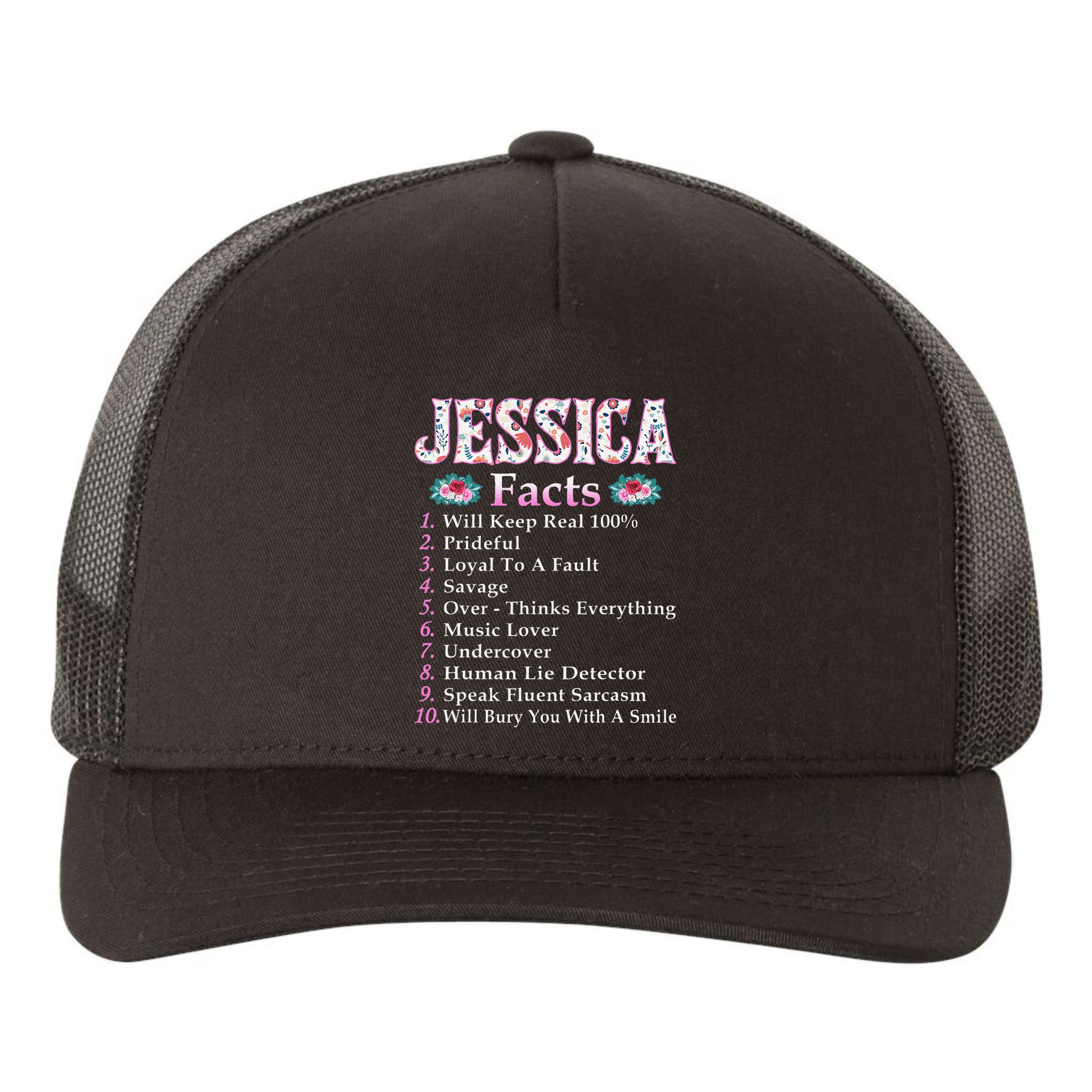 Jessica First Name Jessica Facts Floral Yupoong Adult 5-Panel Trucker Hat