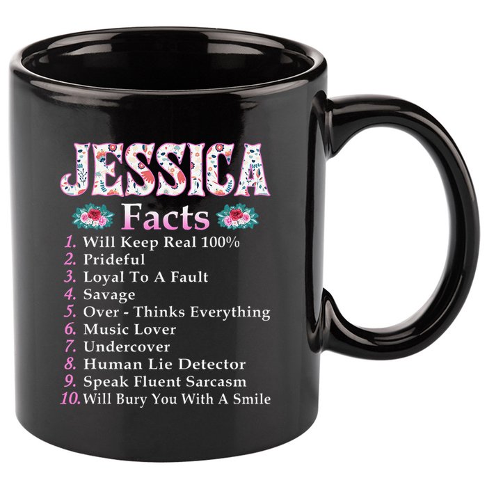 Jessica First Name Jessica Facts Floral 11oz C Handle Ceramic Mug