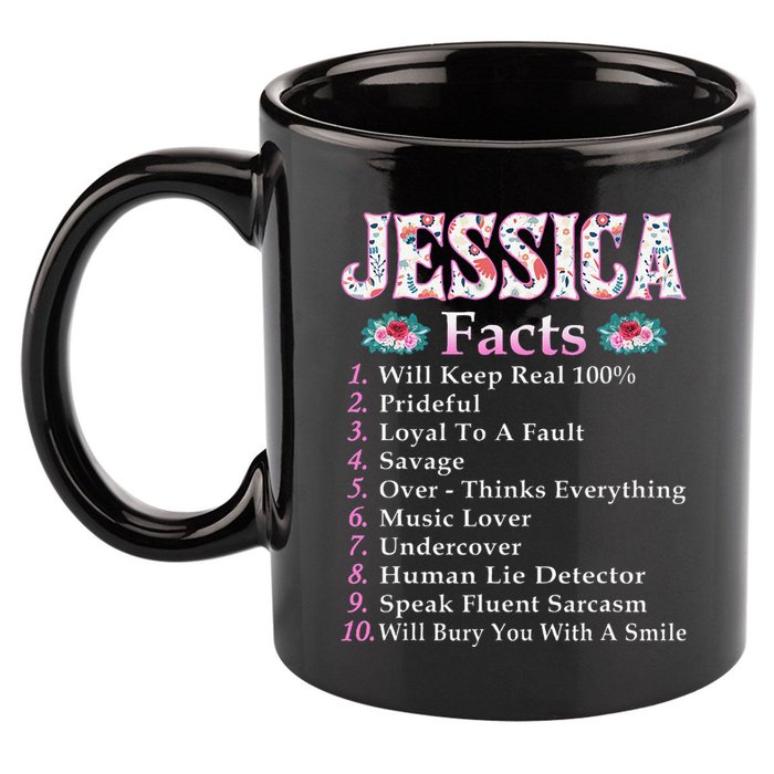 Jessica First Name Jessica Facts Floral 11oz C Handle Ceramic Mug