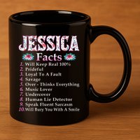 Jessica First Name Jessica Facts Floral 11oz C Handle Ceramic Mug