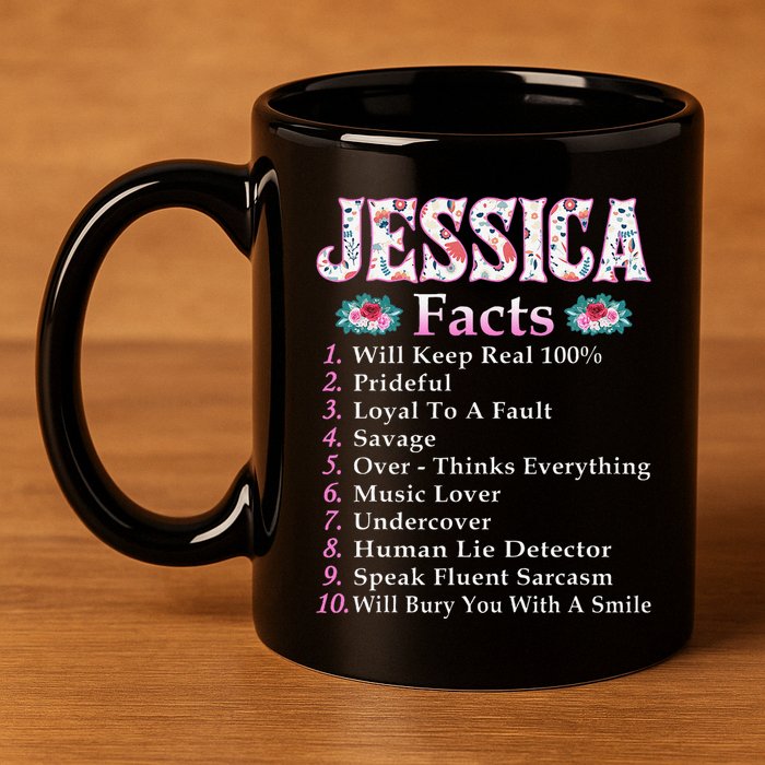 Jessica First Name Jessica Facts Floral 11oz C Handle Ceramic Mug