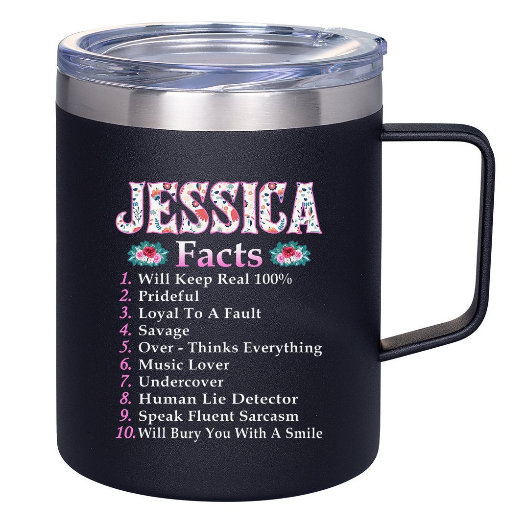 Jessica First Name Jessica Facts Floral 12oz Stainless Steel Coffee Mug