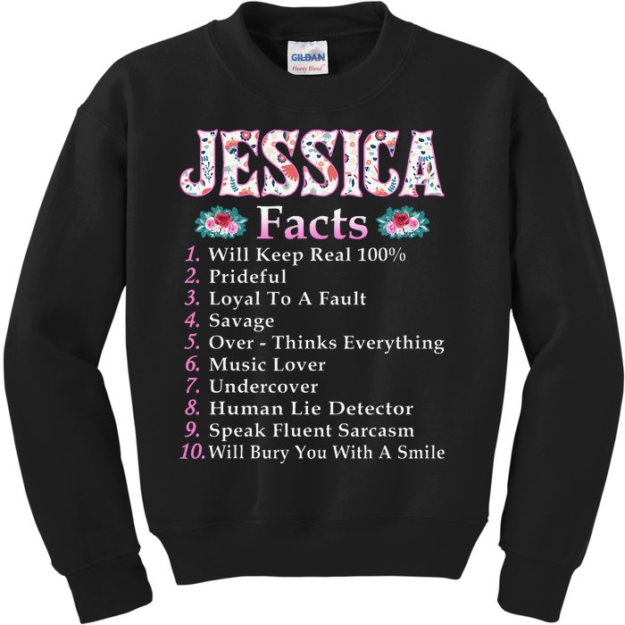 Jessica First Name Jessica Facts Floral Kids Sweatshirt