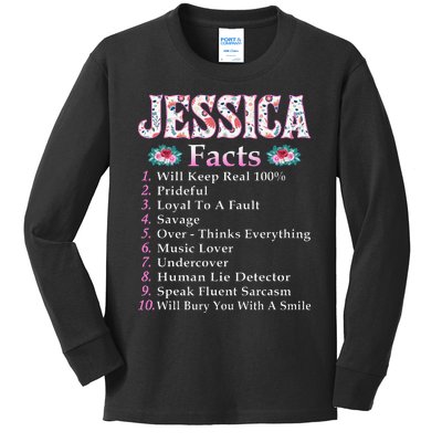 Jessica First Name Jessica Facts Floral Kids Long Sleeve Shirt