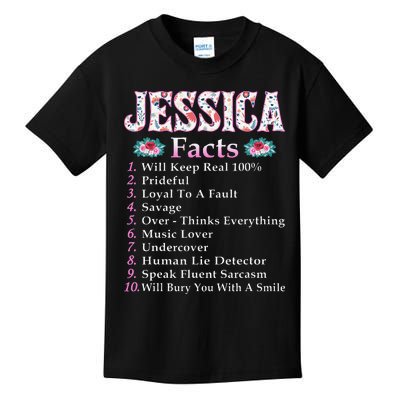 Jessica First Name Jessica Facts Floral Kids T-Shirt