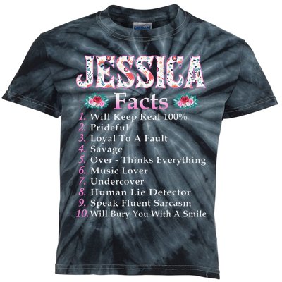 Jessica First Name Jessica Facts Floral Kids Tie-Dye T-Shirt