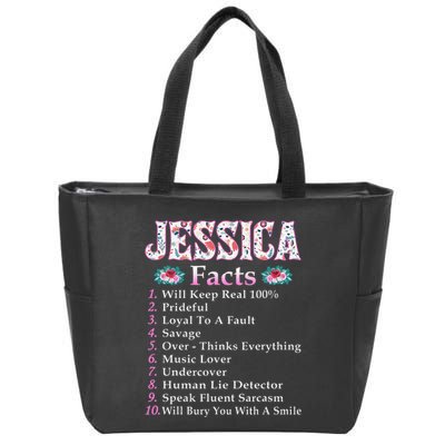 Jessica First Name Jessica Facts Floral Zip Tote Bag