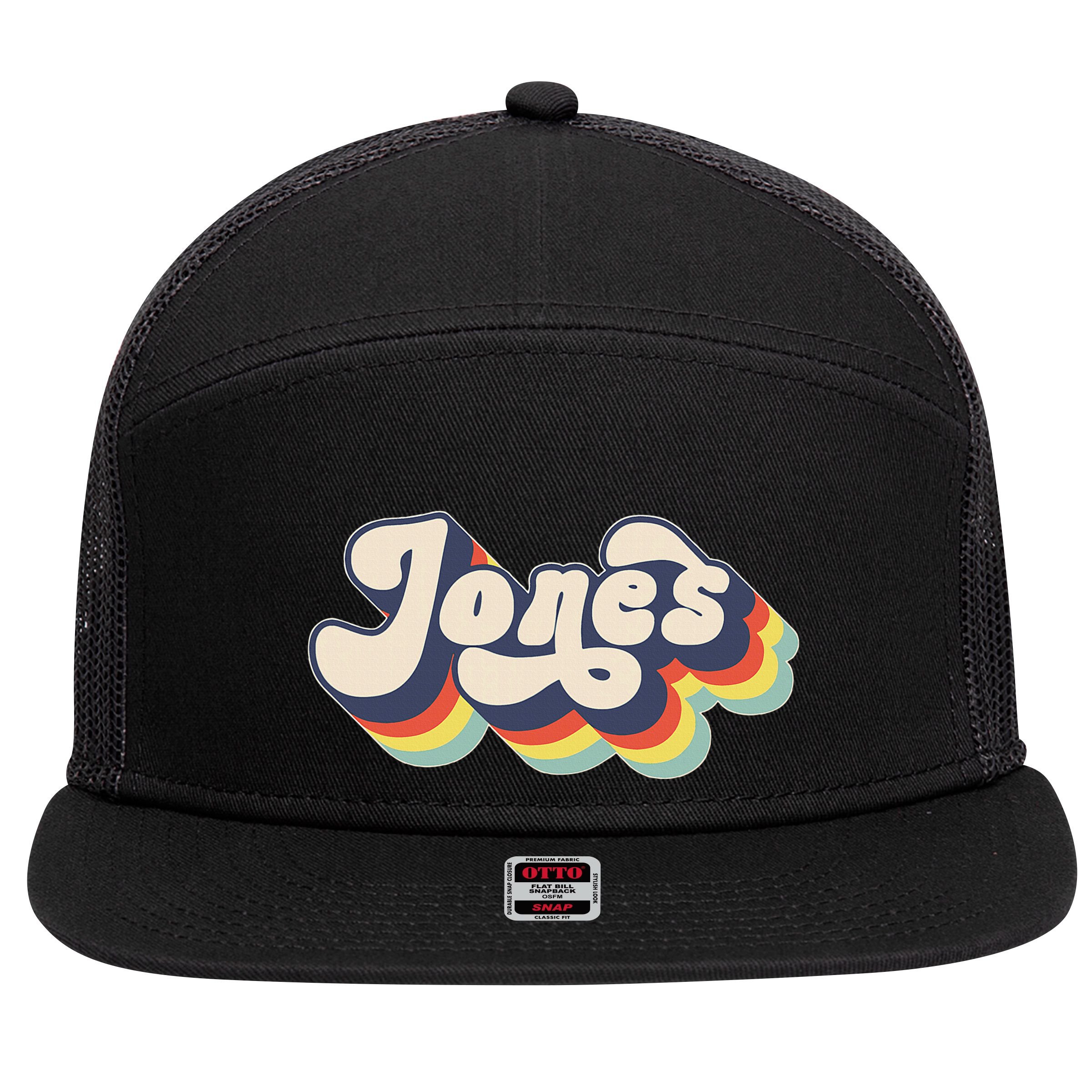 Jones Family Name Personalized Surname 7 Panel Mesh Trucker Snapback Hat