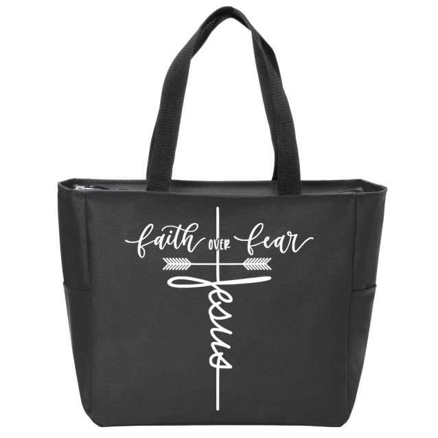 Jesus Faith Over Fear Christian Inspirational Zip Tote Bag