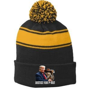 Justice For Peanut The Squirrel Wearing Maga Hat Stripe Pom Pom Beanie