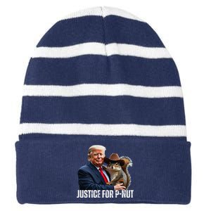 Justice For Peanut The Squirrel Wearing Maga Hat Striped Beanie with Solid Band