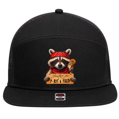 Justice For Peanut The Squirrel Pnut & Fred The Raccoon 7 Panel Mesh Trucker Snapback Hat