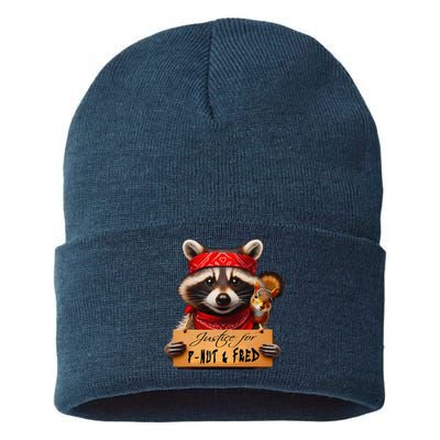 Justice For Peanut The Squirrel Pnut & Fred The Raccoon Sustainable Knit Beanie