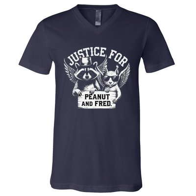 Justice For Peanut Squirrel Fred Raccoon Lover V-Neck T-Shirt