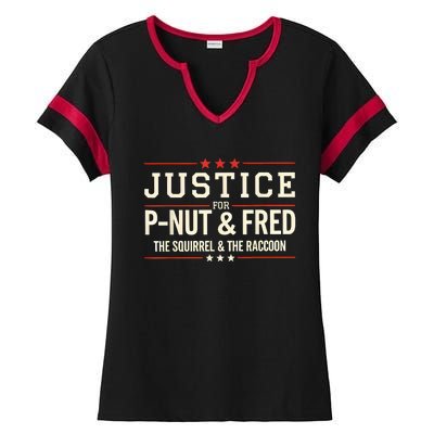 Justice For Pnut And Fred The Squirrel Peanut Justice Ladies Halftime Notch Neck Tee