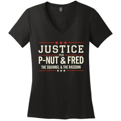 Justice For Pnut And Fred The Squirrel Peanut Justice Women's V-Neck T-Shirt