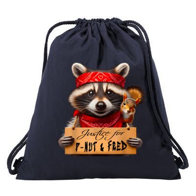 Justice For Peanut The Squirrel Pnut & Fred The Raccoon Drawstring Bag