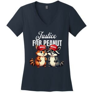 Justice For Peanut Raccoon Hat Lovers Funny Present Women's V-Neck T-Shirt