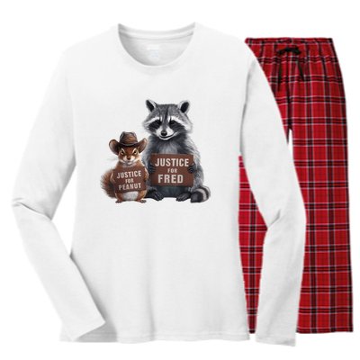 Justice For Peanut The Squirrel Justice For Fred The Raccoon Women's Long Sleeve Flannel Pajama Set 