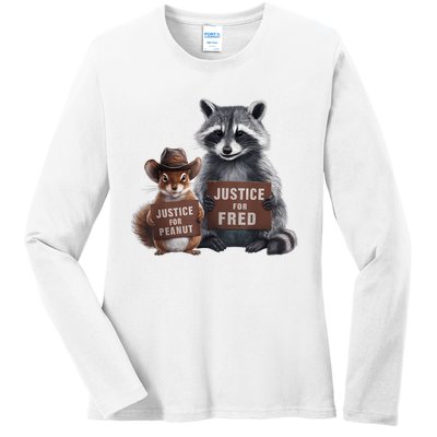 Justice For Peanut The Squirrel Justice For Fred The Raccoon Ladies Long Sleeve Shirt