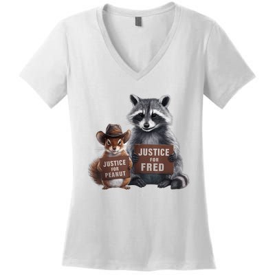 Justice For Peanut The Squirrel Justice For Fred The Raccoon Women's V-Neck T-Shirt