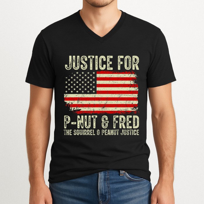 Justice For P Nut And Fred The Squirrel And Peanut Justice V-Neck T-Shirt