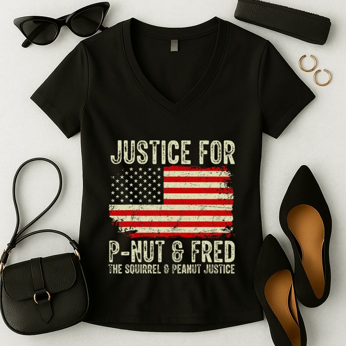 Justice For P Nut And Fred The Squirrel And Peanut Justice Women's V-Neck T-Shirt