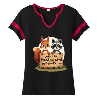 Justice For Peanut The Squirrel And Fred The Raccoon Ladies Halftime Notch Neck Tee