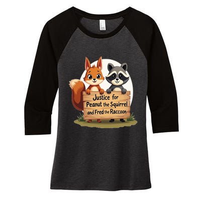 Justice For Peanut The Squirrel And Fred The Raccoon Women's Tri-Blend 3/4-Sleeve Raglan Shirt