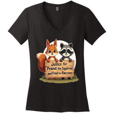 Justice For Peanut The Squirrel And Fred The Raccoon Women's V-Neck T-Shirt