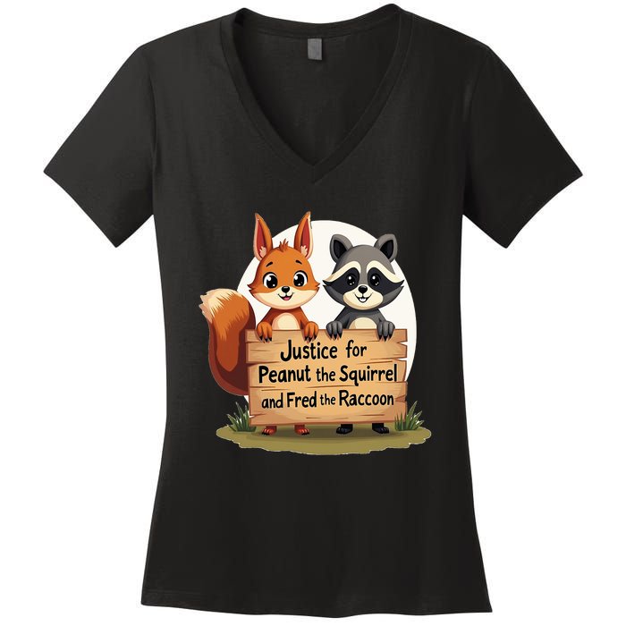 Justice For Peanut The Squirrel And Fred The Raccoon Women's V-Neck T-Shirt