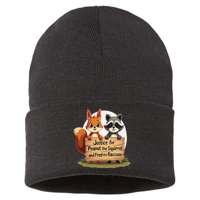 Justice For Peanut The Squirrel And Fred The Raccoon Gift Sustainable Knit Beanie