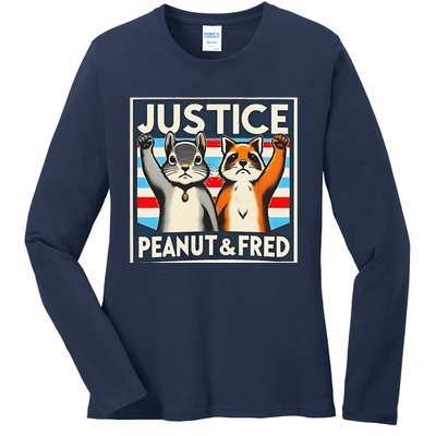 Justice For Pnut And Fred The Squirrel For Fred The Raccoon Ladies Long Sleeve Shirt