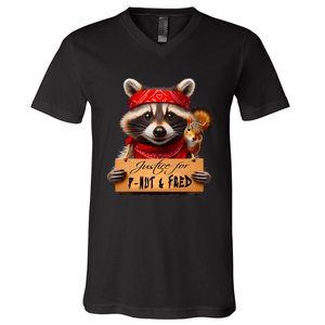 Justice For Peanut The Squirrel Pnut & Fred The Raccoon V-Neck T-Shirt