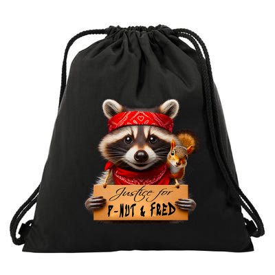 Justice For Peanut The Squirrel Pnut & Fred The Raccoon Drawstring Bag