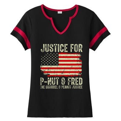 Justice For Pnut And Fred The Squirrel And Peanut Justice Ladies Halftime Notch Neck Tee