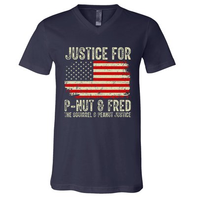 Justice For Pnut And Fred The Squirrel And Peanut Justice V-Neck T-Shirt