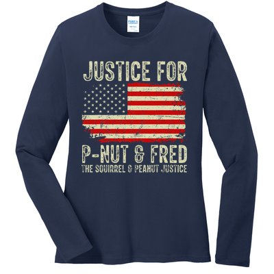 Justice For Pnut And Fred The Squirrel And Peanut Justice Ladies Long Sleeve Shirt