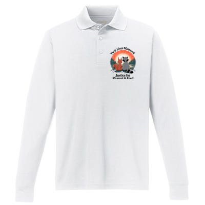 Justice For Peanut The Squirrel Justice For Fred The Raccoon Performance Long Sleeve Polo