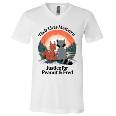 Justice For Peanut The Squirrel Justice For Fred The Raccoon V-Neck T-Shirt